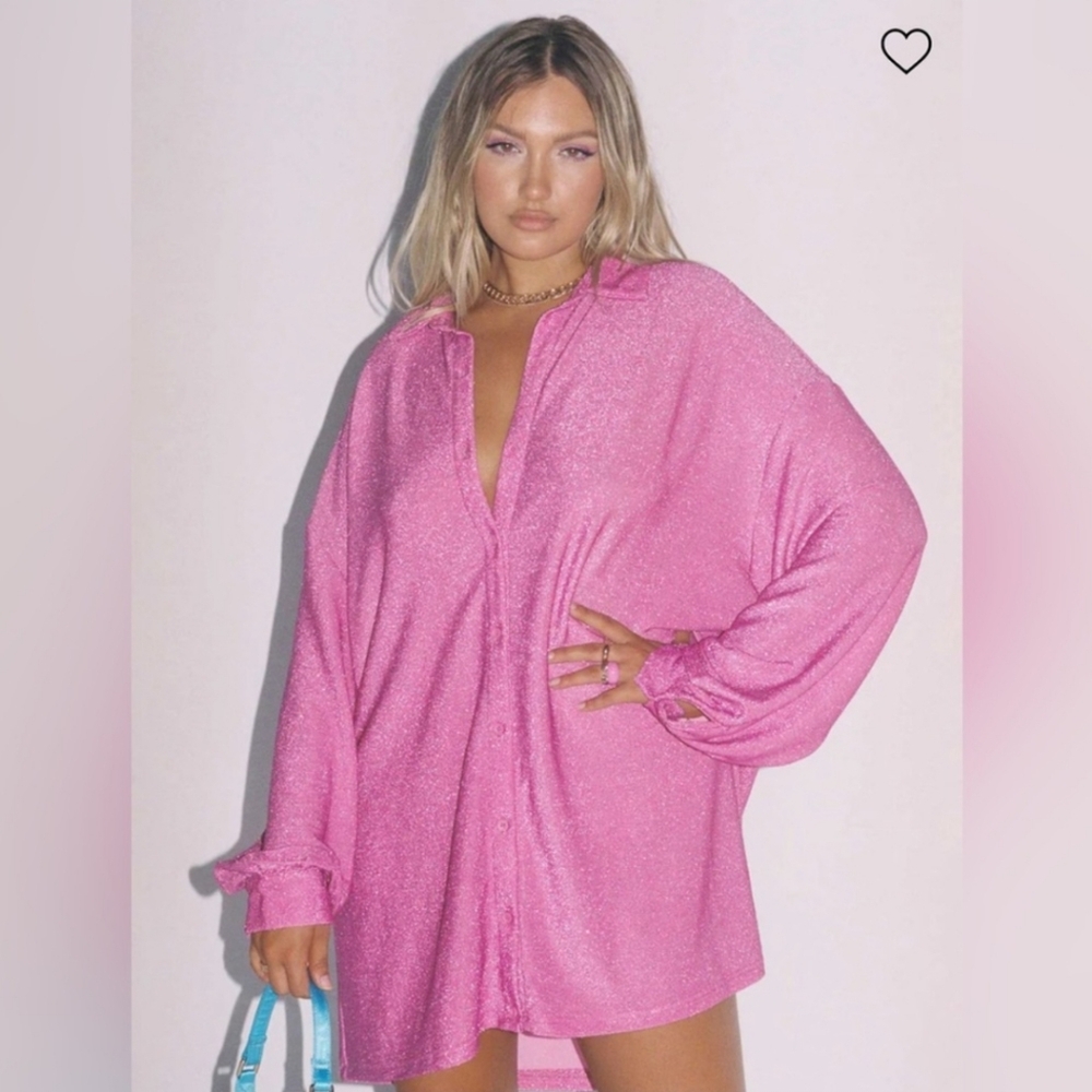 Princess Polly Pink Evolving Mini Shirt Dress Button Down Oversized Trending 4